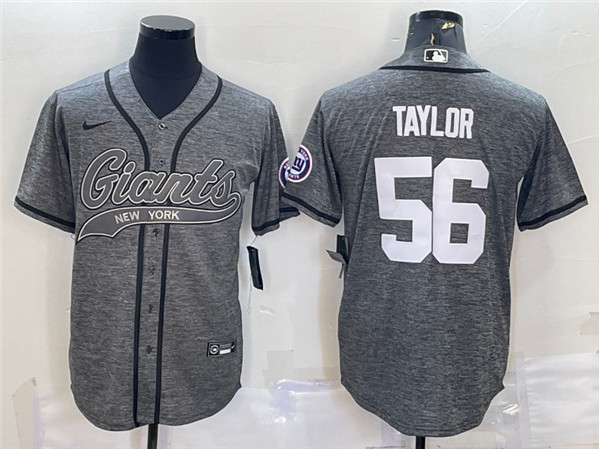 Men's New York Giants #56 Lawrence Taylor Gray With Patch Cool Base Stitched Baseball Jersey